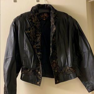 1980s bomber leather jacket with shoulder pads